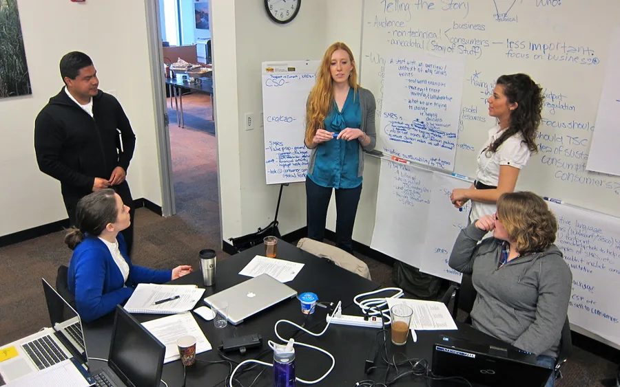 Team collaborating in an office